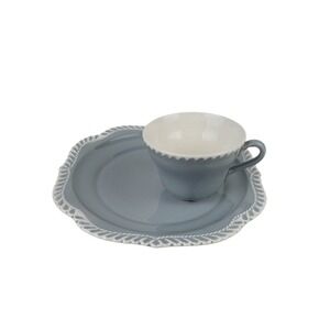 Vintage Harker Pottery Ware Gray Snack Set Cup and Plate
